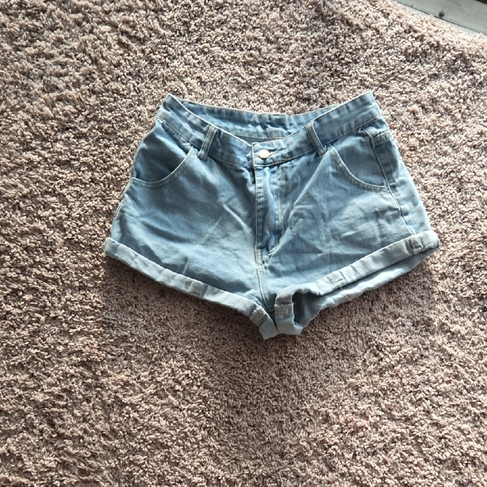 SHEIN Blue Jean Shorts High-Waisted Cuffed